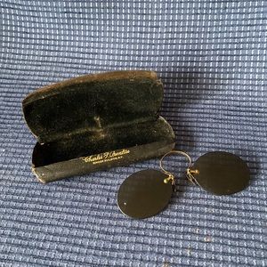 Antique Pince Nez Sunglasses / eyeglasses with Original Prentice Case